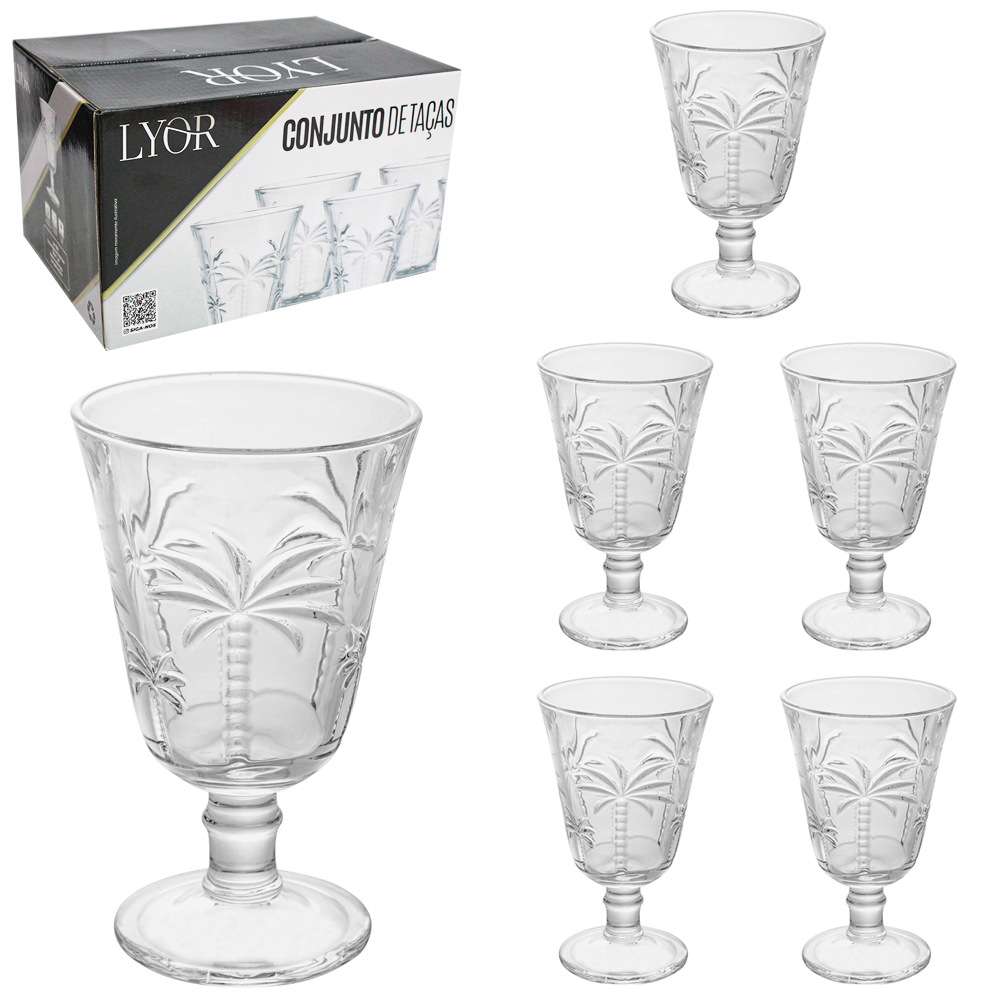 JOGO DE TACA DE VIDRO PARA AGUA / VINHO PALM COM 6 PECAS 240ML