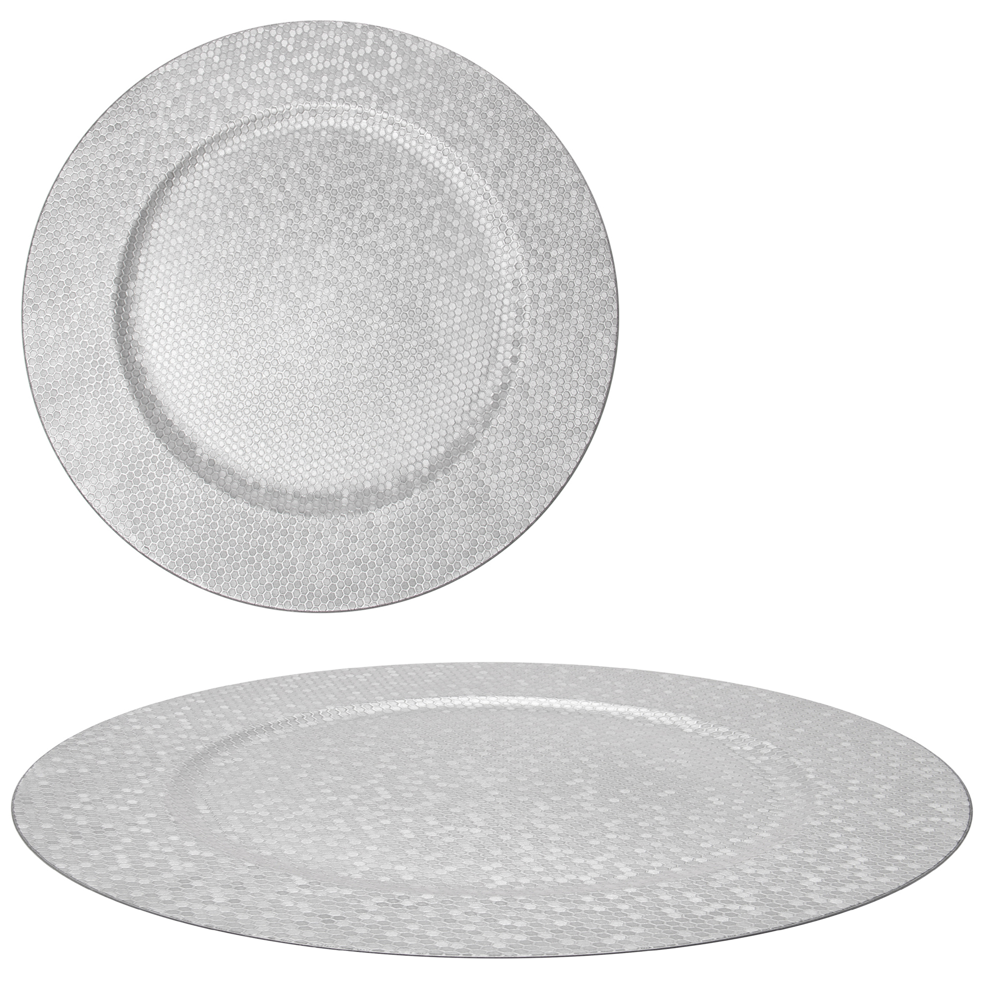 SOUSPLAT DE PLASTICO REDONDO SHINE PRATEADO 33CM DE Ø