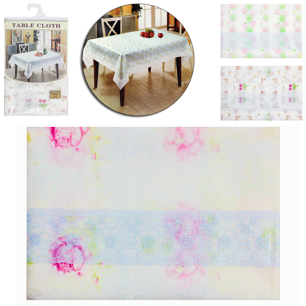 TOALHA DE MESA DE PLASTICO RETANGULAR COM BARRA ESTAMPAS SORTIDAS 1,80X1,37M