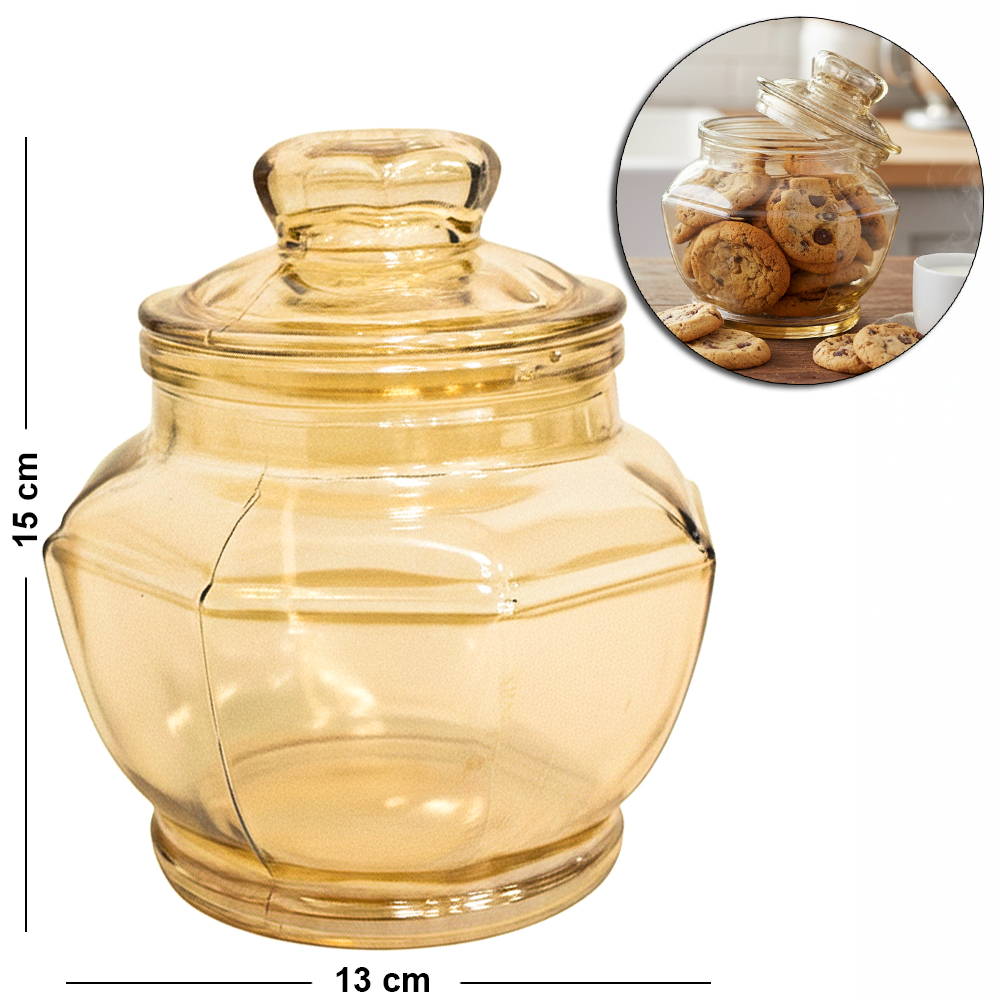 POTE DE VIDRO AMBAR OITAVADO COM TAMPA HERMETICA DE VIDRO 800ML