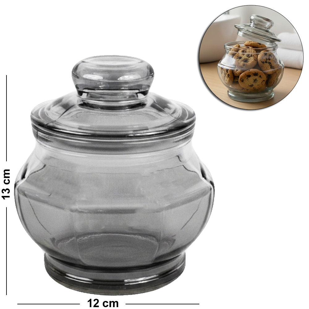 POTE DE VIDRO FUME OITAVADO COM TAMPA HERMETICA DE VIDRO 500ML