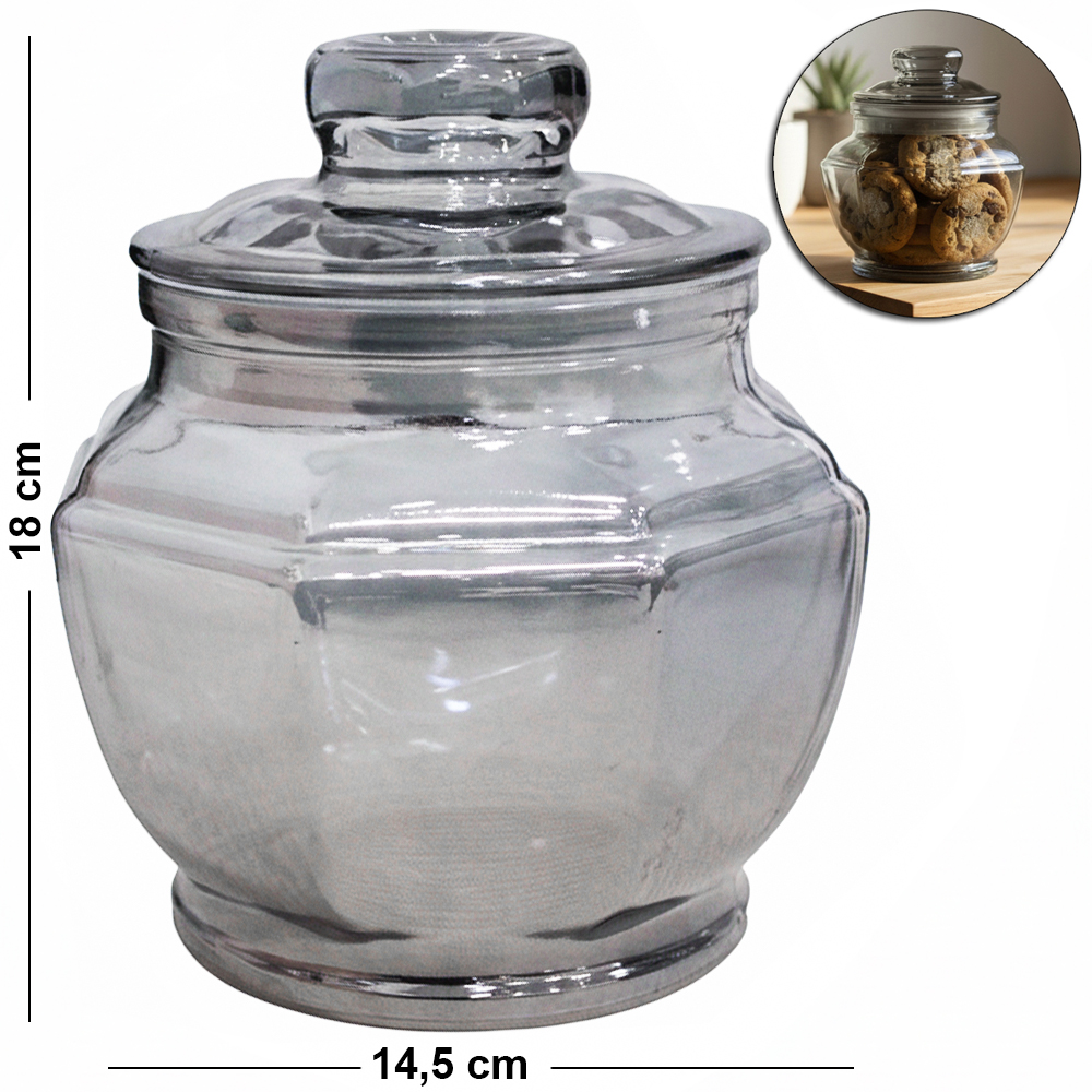 POTE DE VIDRO FUME OITAVADO COM TAMPA HERMETICA DE VIDRO 1,2L