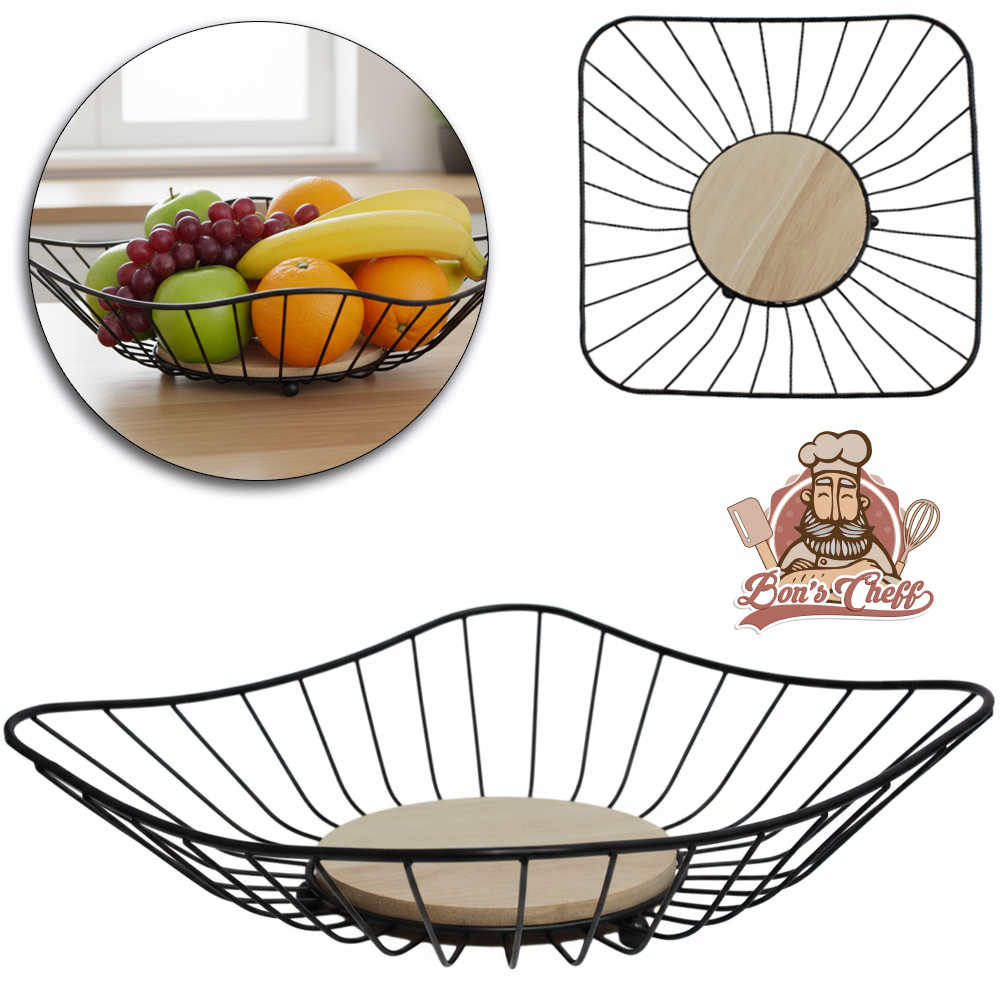 CESTA FRUTEIRA DE MESA ARAMADO / MADEIRA QUADRADA BLACK 28X6CM BONS CHEFF