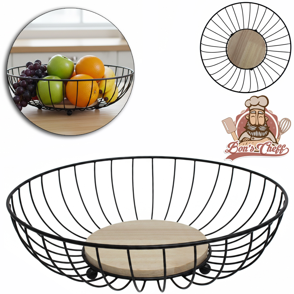 CESTA FRUTEIRA DE MESA ARAMADO / MADEIRA REDONDA BLACK 7,5X27,5CM DE Ø BONS CHEFF
