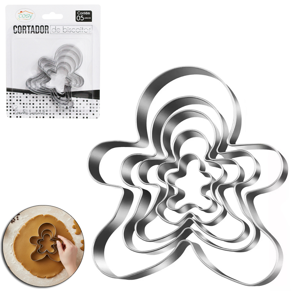 CORTADOR MOLDE DE INOX PARA BISCOITO BONECO COM 5 PECAS