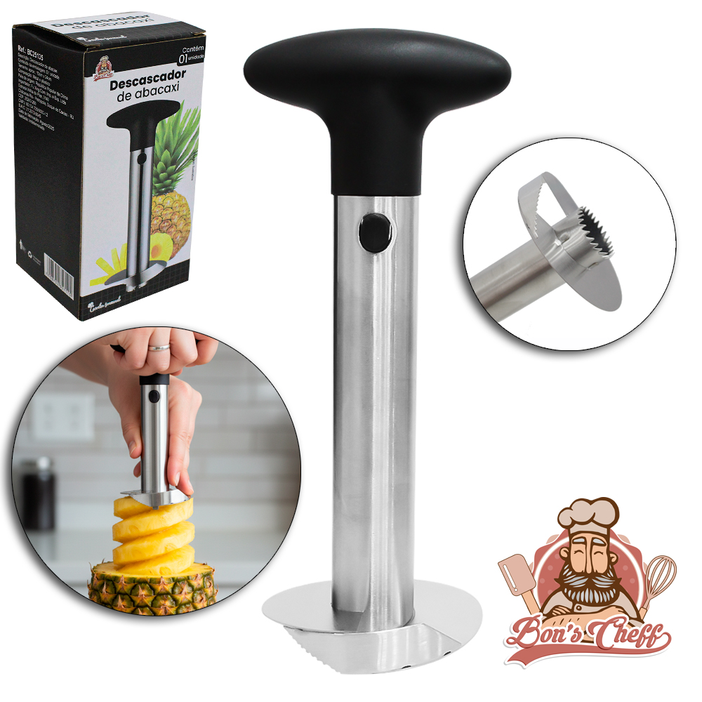 DESCASCADOR / FATIADOR DE ABACAXI DE INOX 24CM NA CAIXA BONS CHEFF
