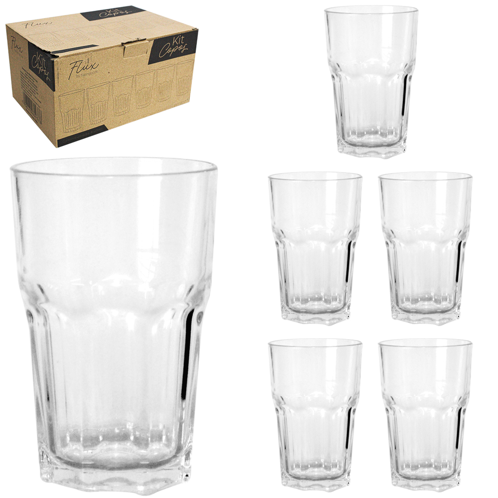 JOGO DE COPO DE VIDRO VITAMINA FLUX COM 6 PECAS 400ML