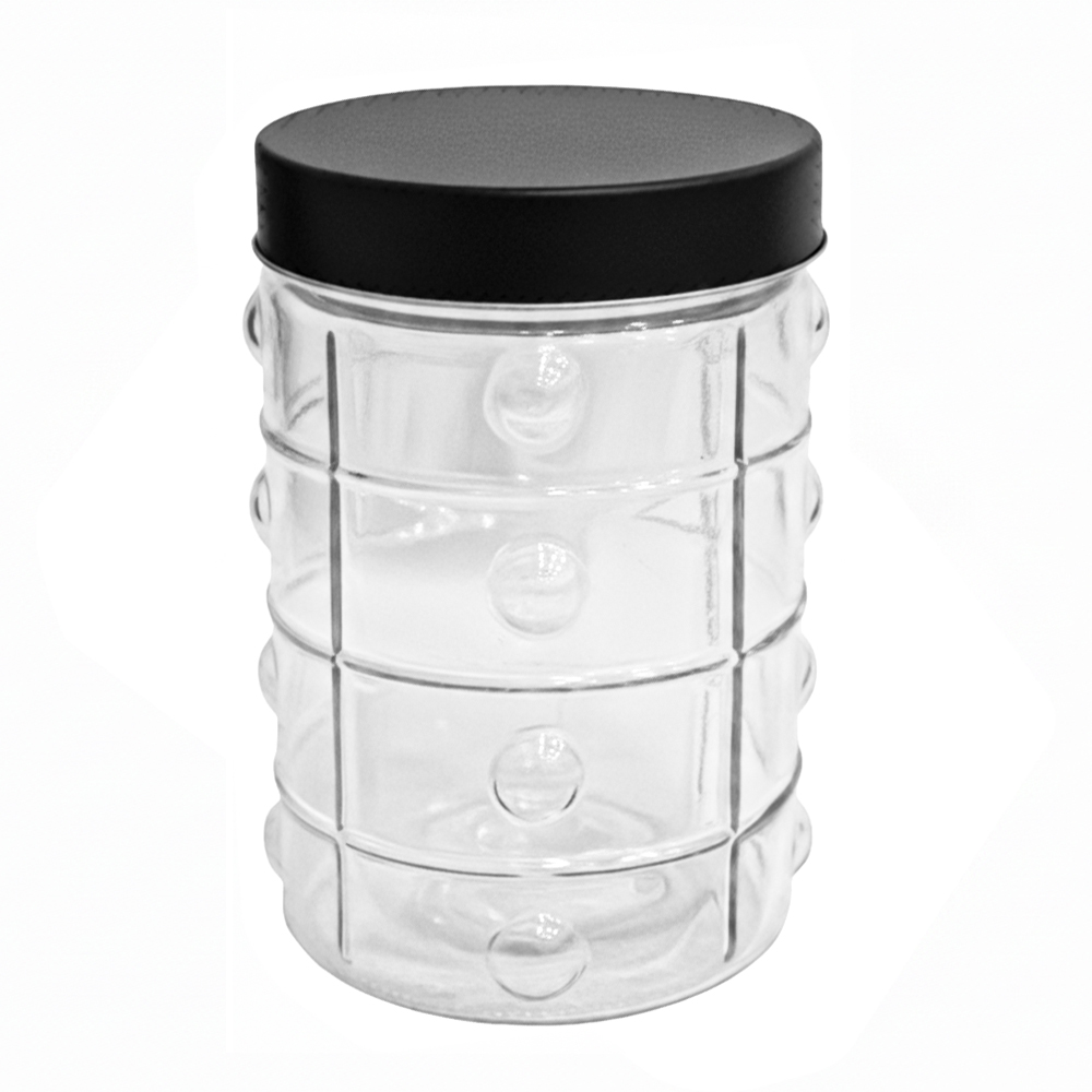 POTE DE VIDRO REDONDO QUADRICULADO COM TAMPA DE METAL BLACK 1,2L