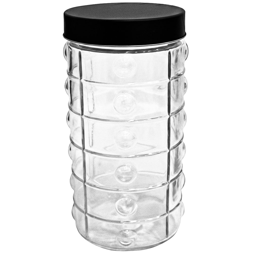 POTE DE VIDRO REDONDO QUADRICULADO COM TAMPA DE METAL BLACK 1,7L