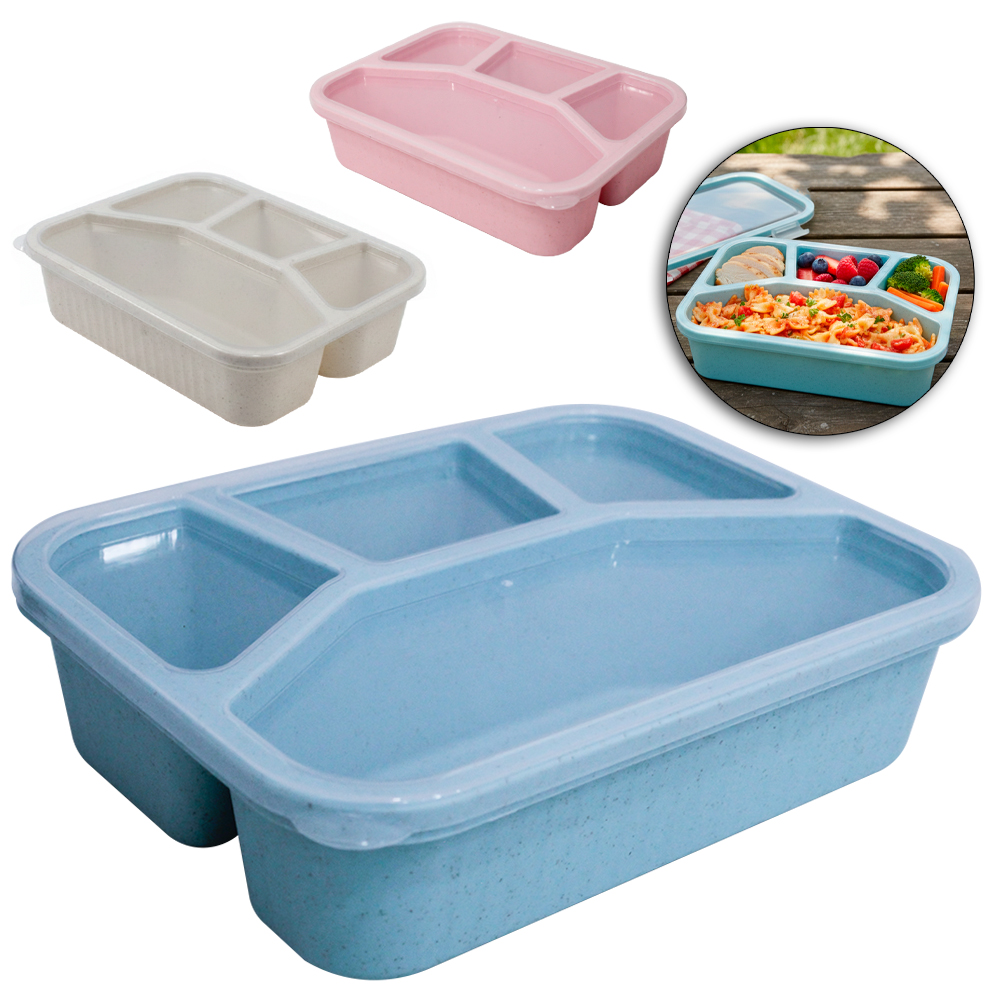 MARMITA DE BAMBU ECOLOGICO RETANGULAR COM 4 DIVISORIAS + TAMPA DE PLASTICO 21,5X16,5X5,5CM