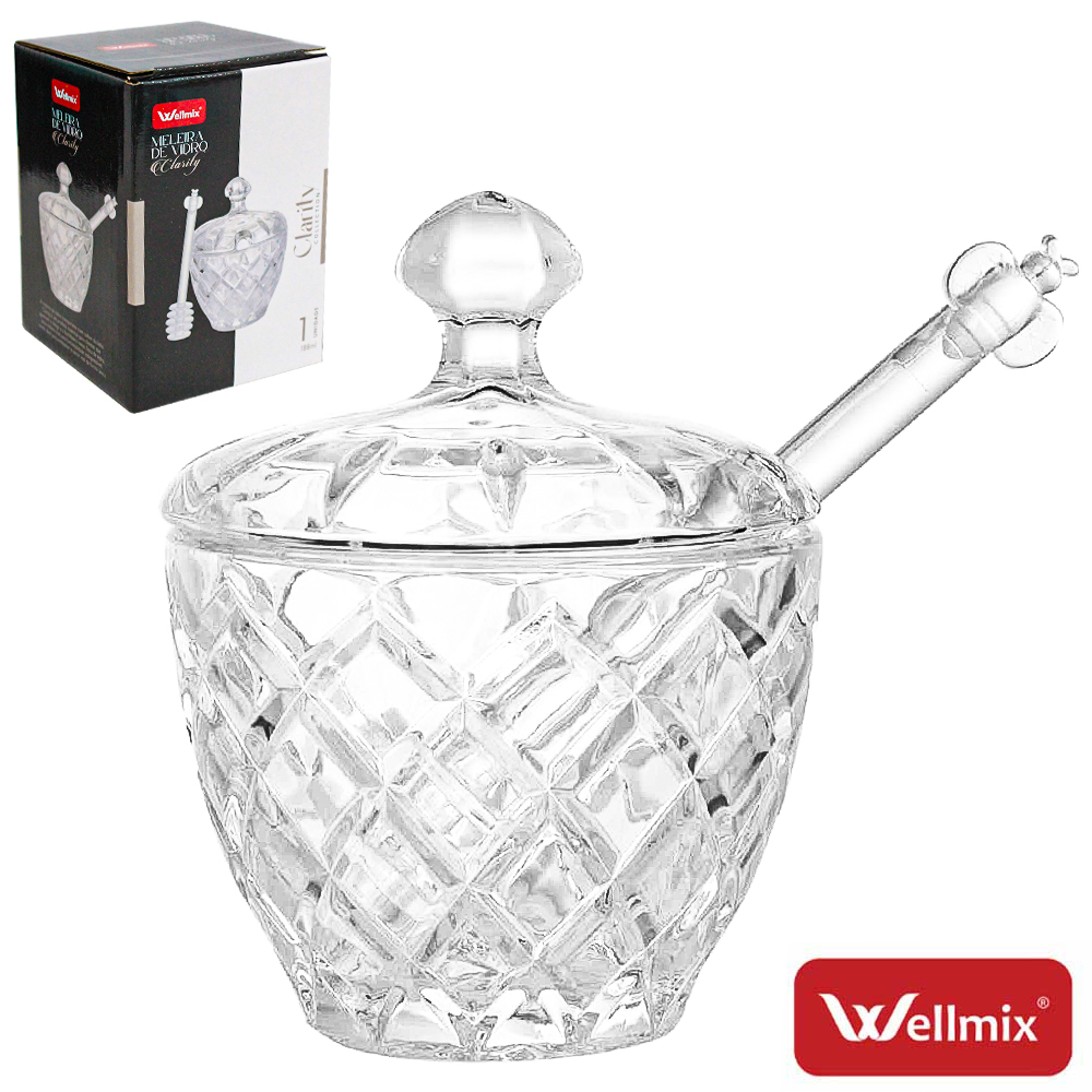 PORTA MEL / MELEIRA DE VIDRO COM TAMPA + PEGADOR DE ACRILICO CLARITY COLLECTION TRANSPARENTE 188ML
