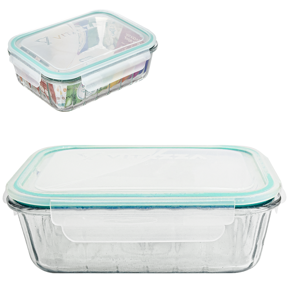 POTE DE VIDRO RETANGULAR CANELADO OCEANI COM TAMPA HERMETICA E TRAVA 1L