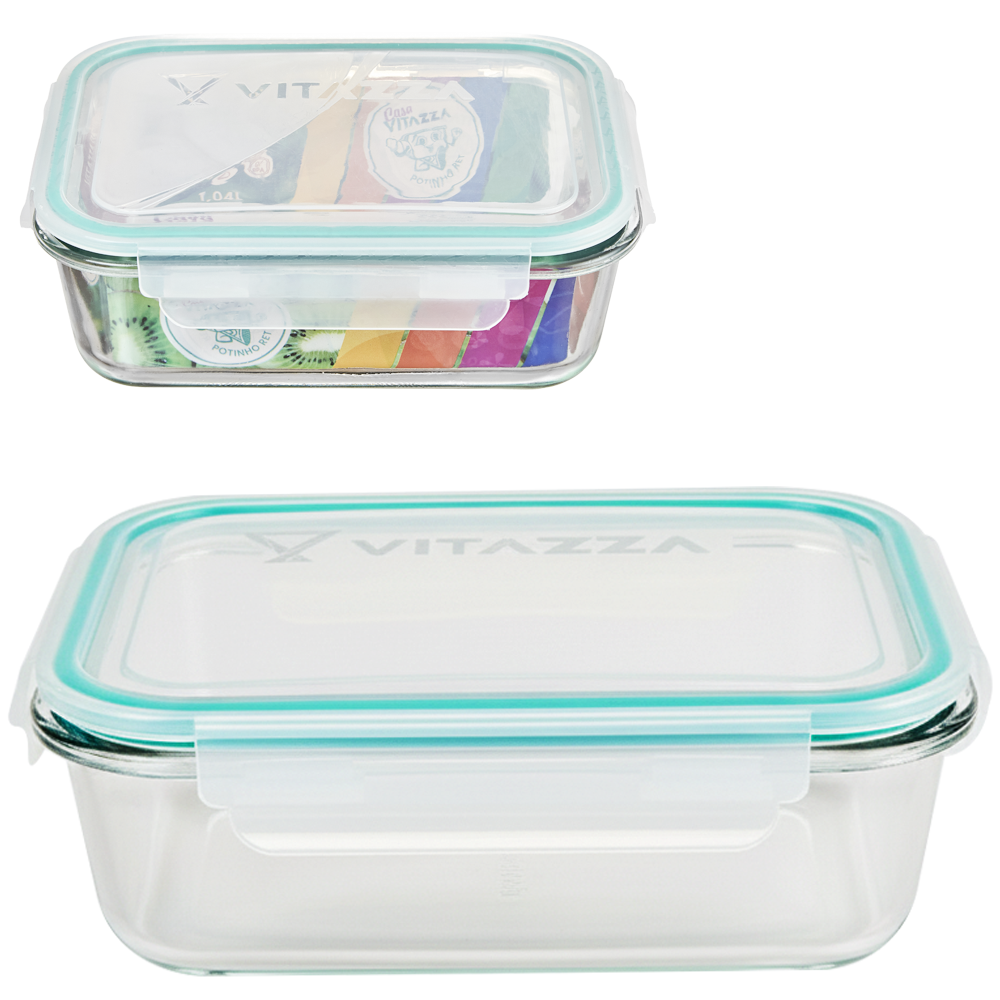 POTE DE VIDRO RETANGULAR COM TAMPA HERMETICA E TRAVA 1L