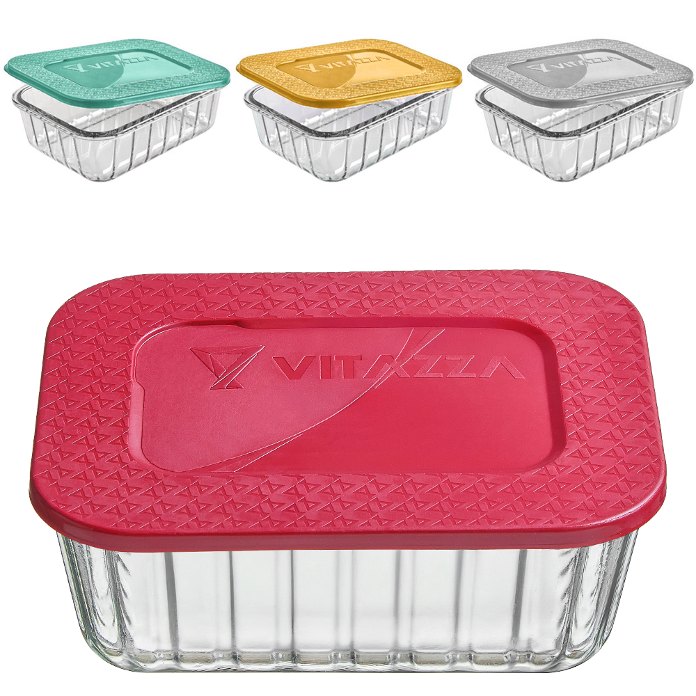 POTE DE VIDRO RETANGULAR CANELADO OCEANI COM TAMPA DE PLASTICO 2,4L