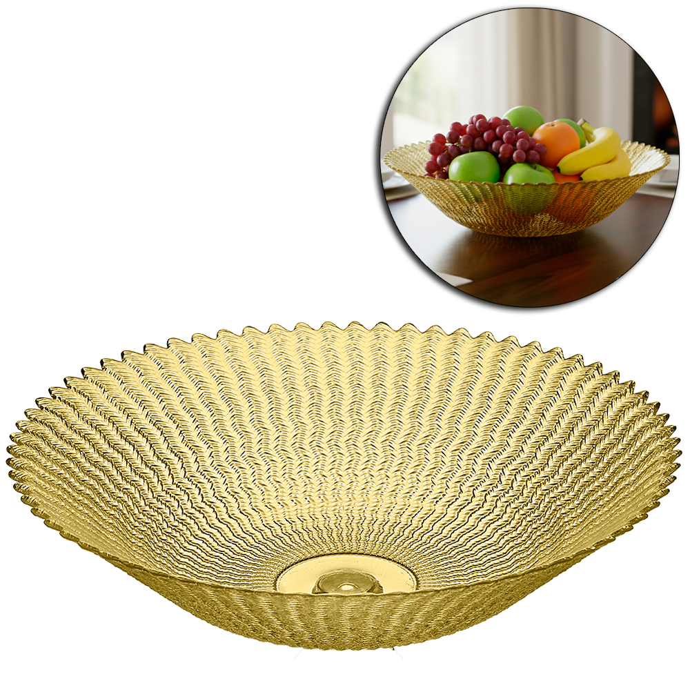 CENTRO DE MESA DE VIDRO REDONDO ONDAS TRANSLUCIDO AMBAR 9X37,5CM DE Ø