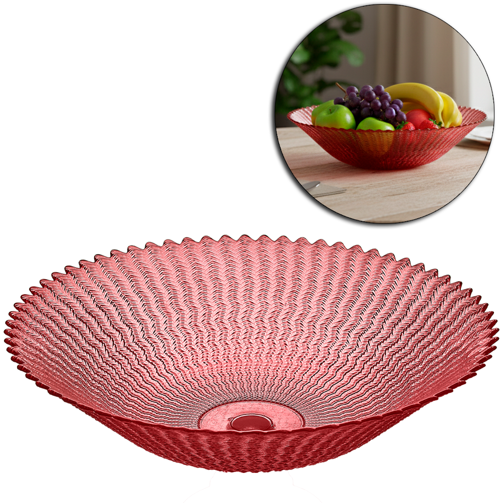 CENTRO DE MESA DE VIDRO REDONDO ONDAS TRANSLUCIDO VERMELHO 9X37,5CM DE Ø