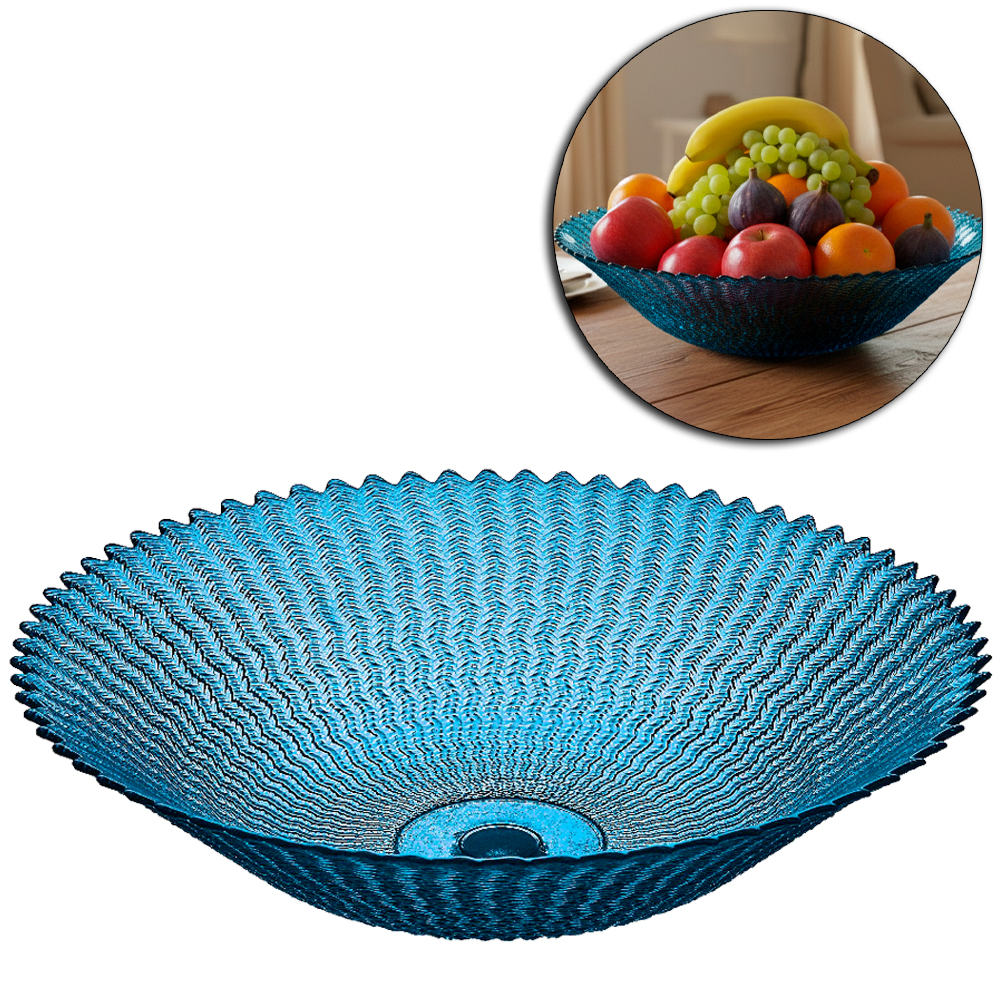 CENTRO DE MESA DE VIDRO REDONDO ONDAS TRANSLUCIDO AZUL MARINHO 9X37,5CM DE Ø