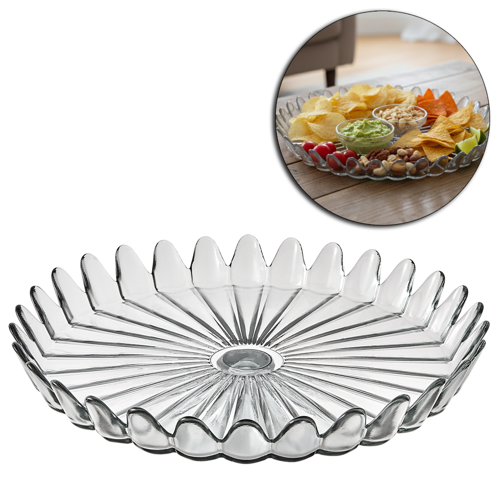 PRATO DE VIDRO PARA BOLO / DOCES PETALAS DE JASMIM G TRANSPARENTE 32CM DE Ø