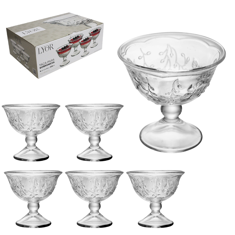 JOGO DE TACA DE VIDRO REDONDA PARA SOBREMESA NEW BUTTERFLY COM 6 PECAS 225ML