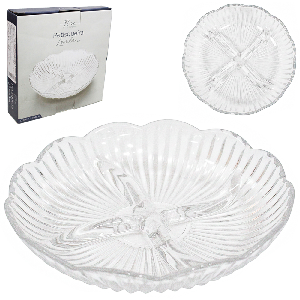 PETISQUEIRA DE VIDRO REDONDA COM 4 DIVISORIAS LONDON FLUX 18,3CM DE Ø