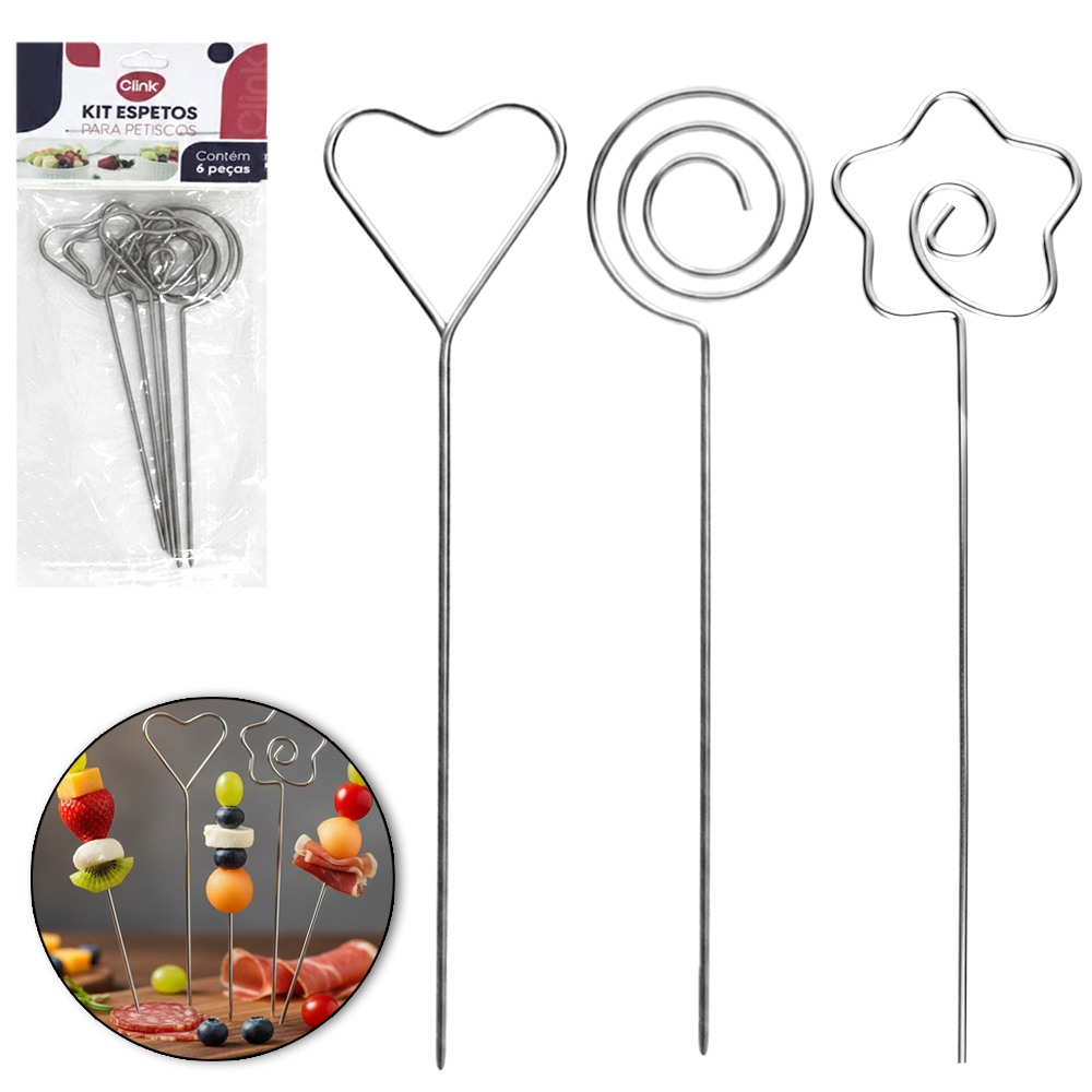 GARFO / GARFINHO ESPETO PARA FRUTAS E PETISCOS COM 6 PECAS 13CM