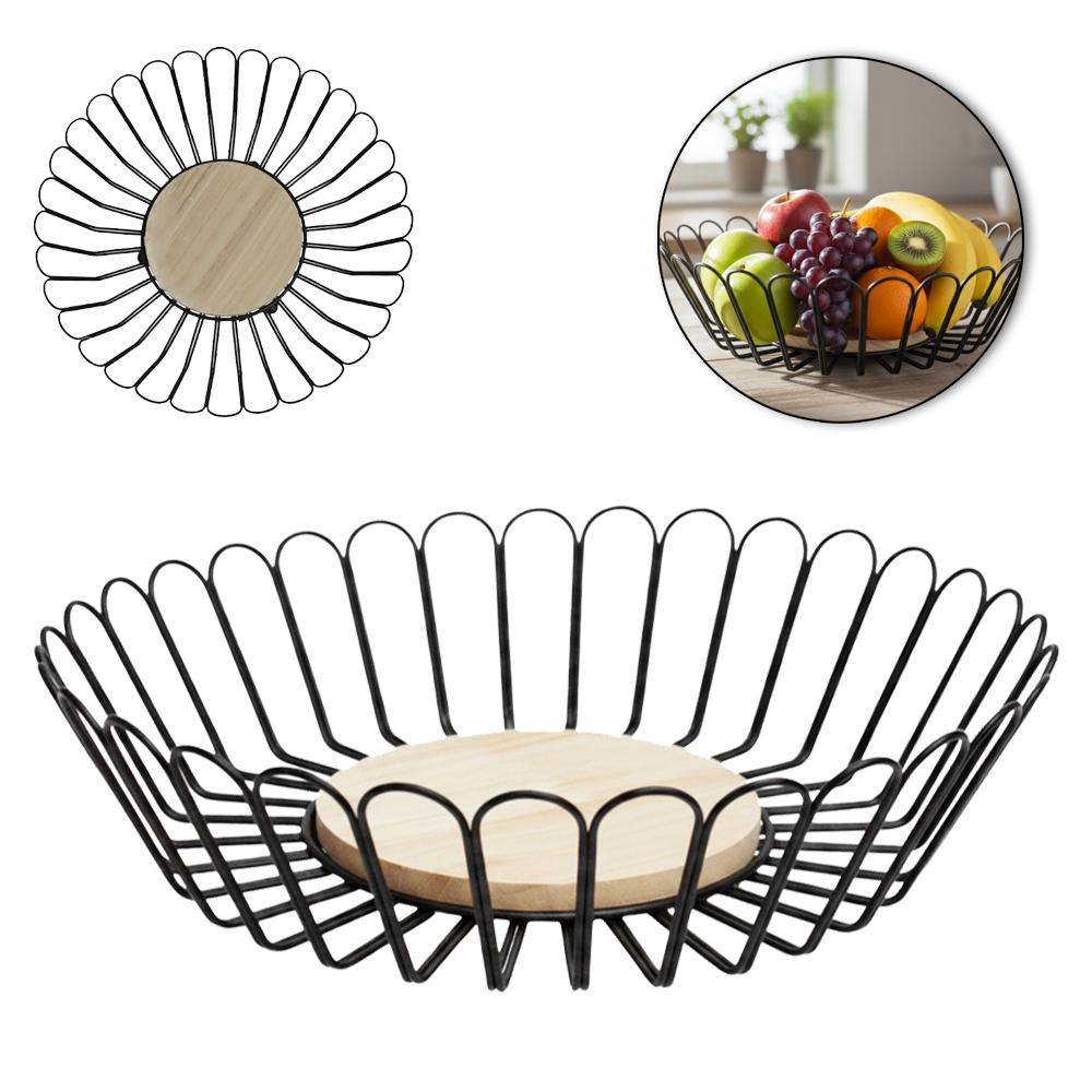 CESTA FRUTEIRA DE MESA ARAMADO / MADEIRA REDONDA BLACK 8X28CM DE Ø