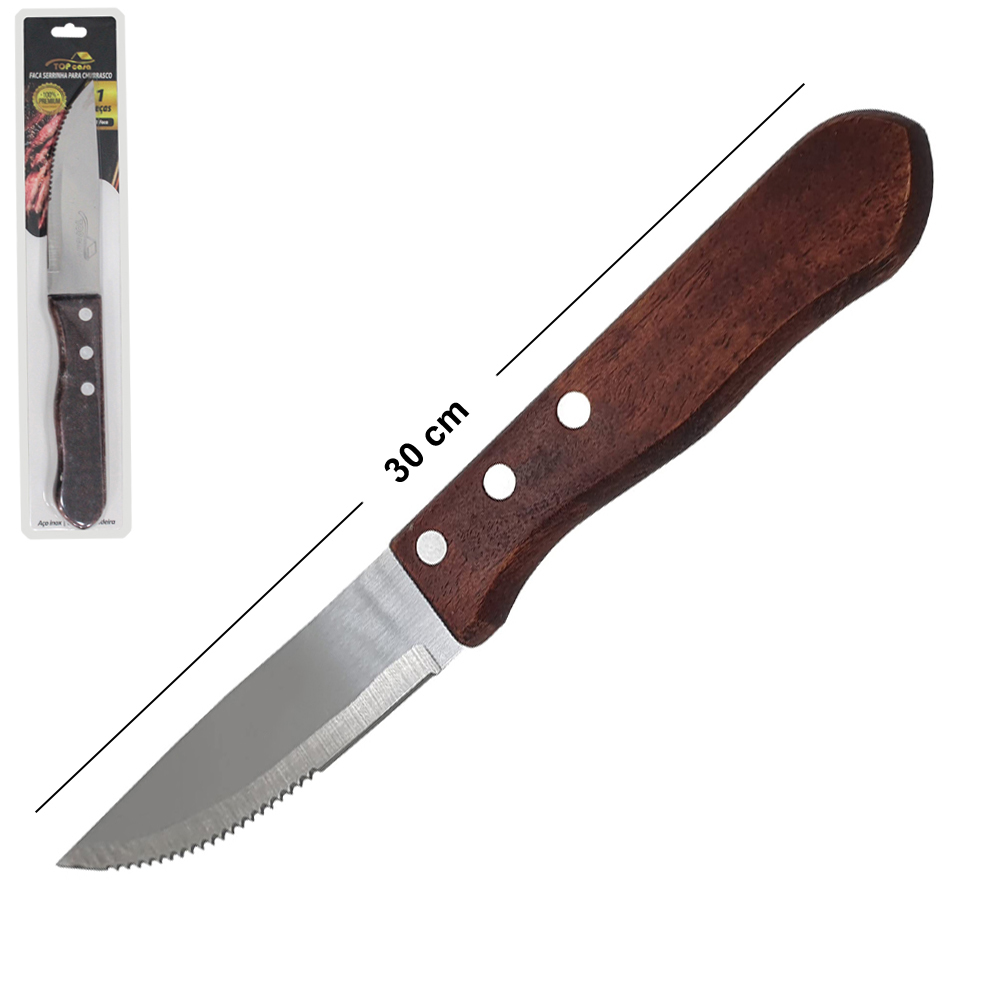 FACA SERRINHA DE CHURRASCO DE INOX 4,5'' CABO MADEIRA TOP CASA