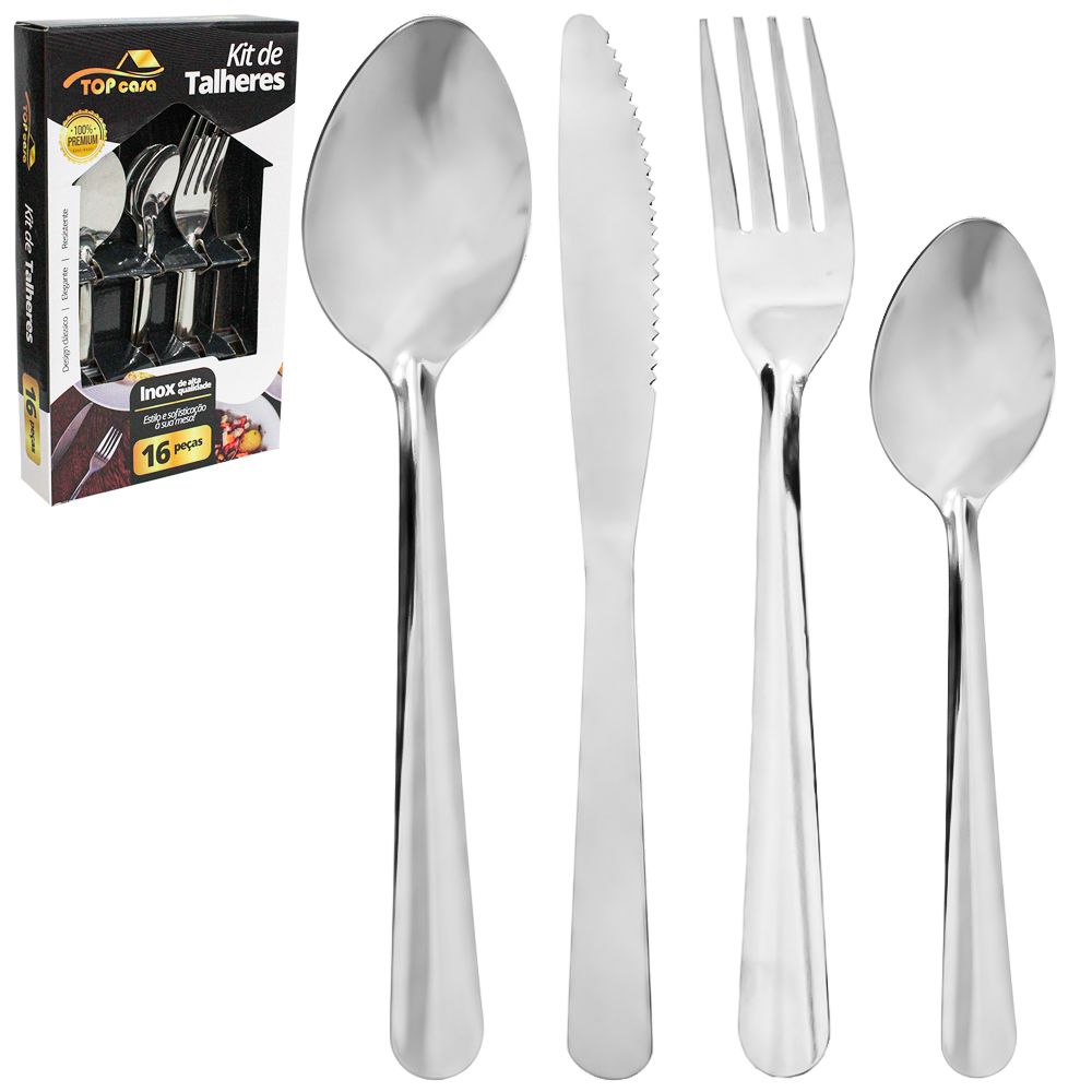 CONJUNTO DE TALHERES / FAQUEIRO DE INOX COM 16 PECAS TOP CASA