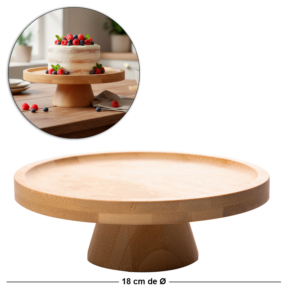 PRATO DE BAMBU PARA BOLO / DOCES COM PE 6X18CM DE Ø