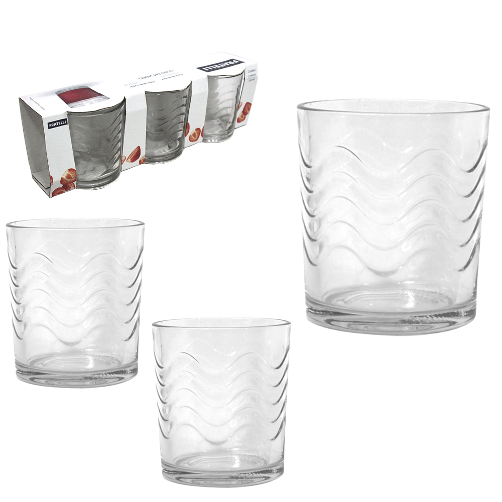 JOGO DE COPO DE VIDRO WHISKY COM 3 PECAS 250ML