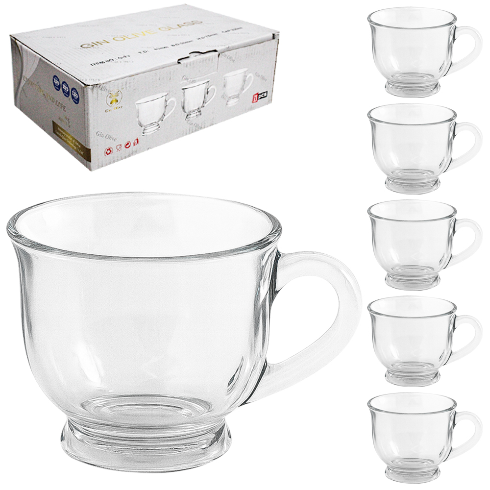 JOGO DE CANECA XICARA DE VIDRO PARA CHA SANTORINE COM 6 PECAS 200ML