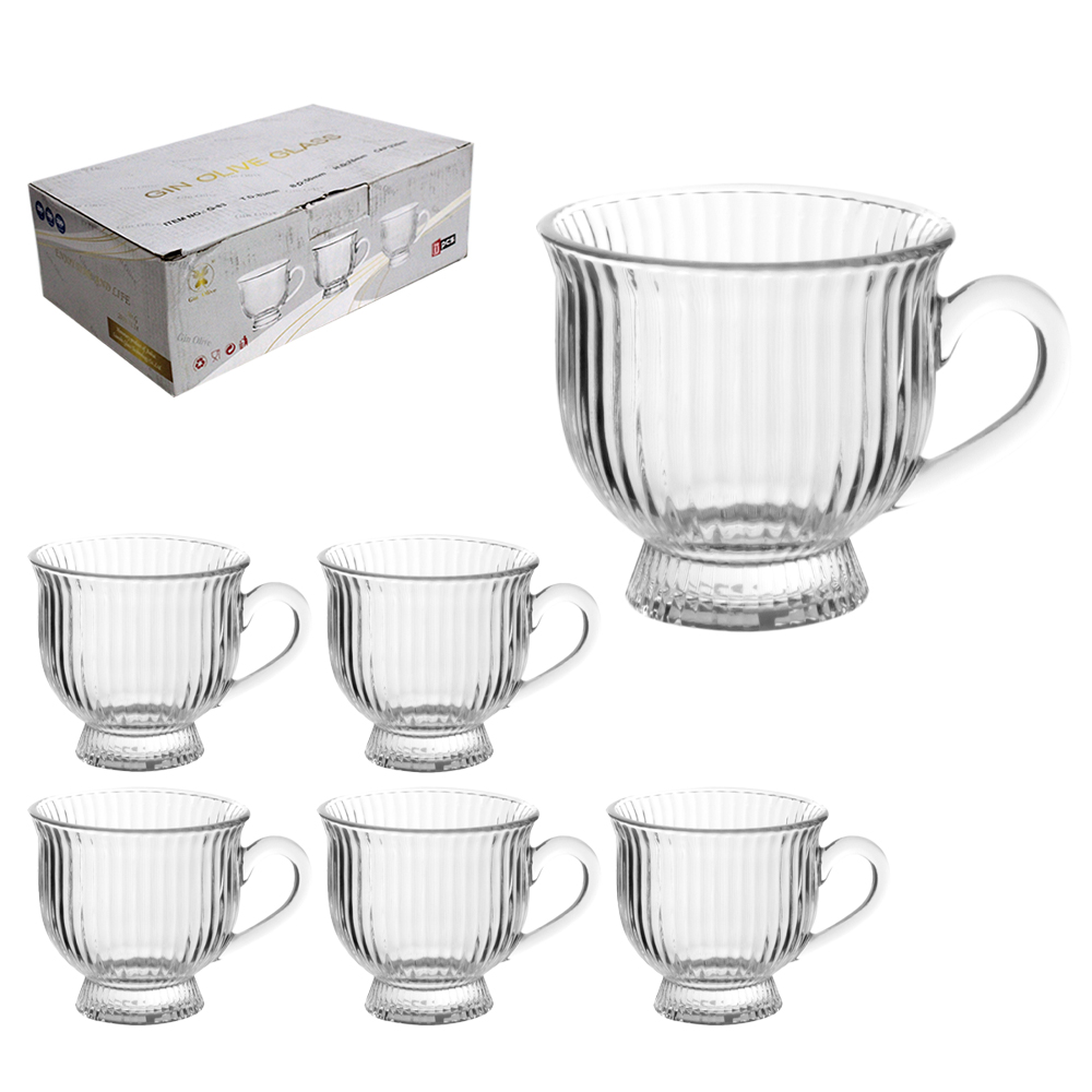 JOGO DE CANECA XICARA DE VIDRO PARA CHA ATENAS COM 6 PECAS 200ML