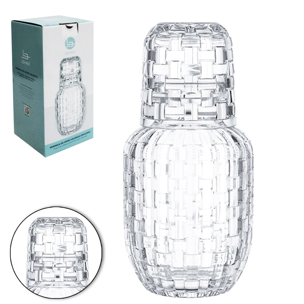 MORINGA DE VIDRO 500ML COM COPO 145ML VALENCIA