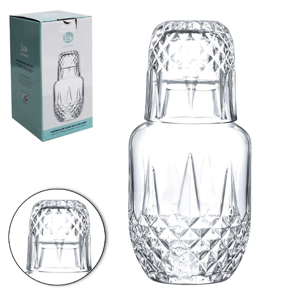 MORINGA DE VIDRO 500ML COM COPO 145ML SKY