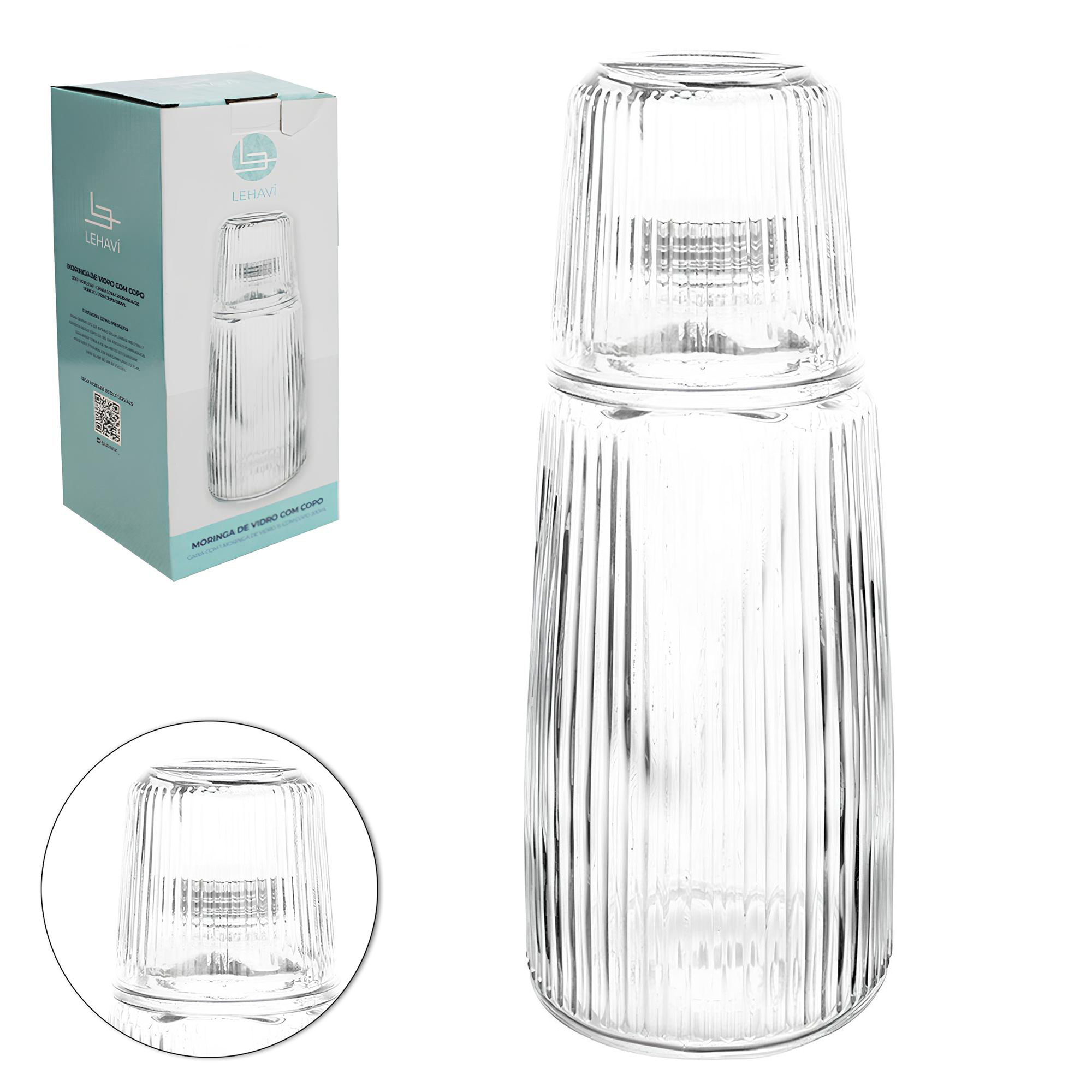 MORINGA DE VIDRO 1L COM COPO 300ML