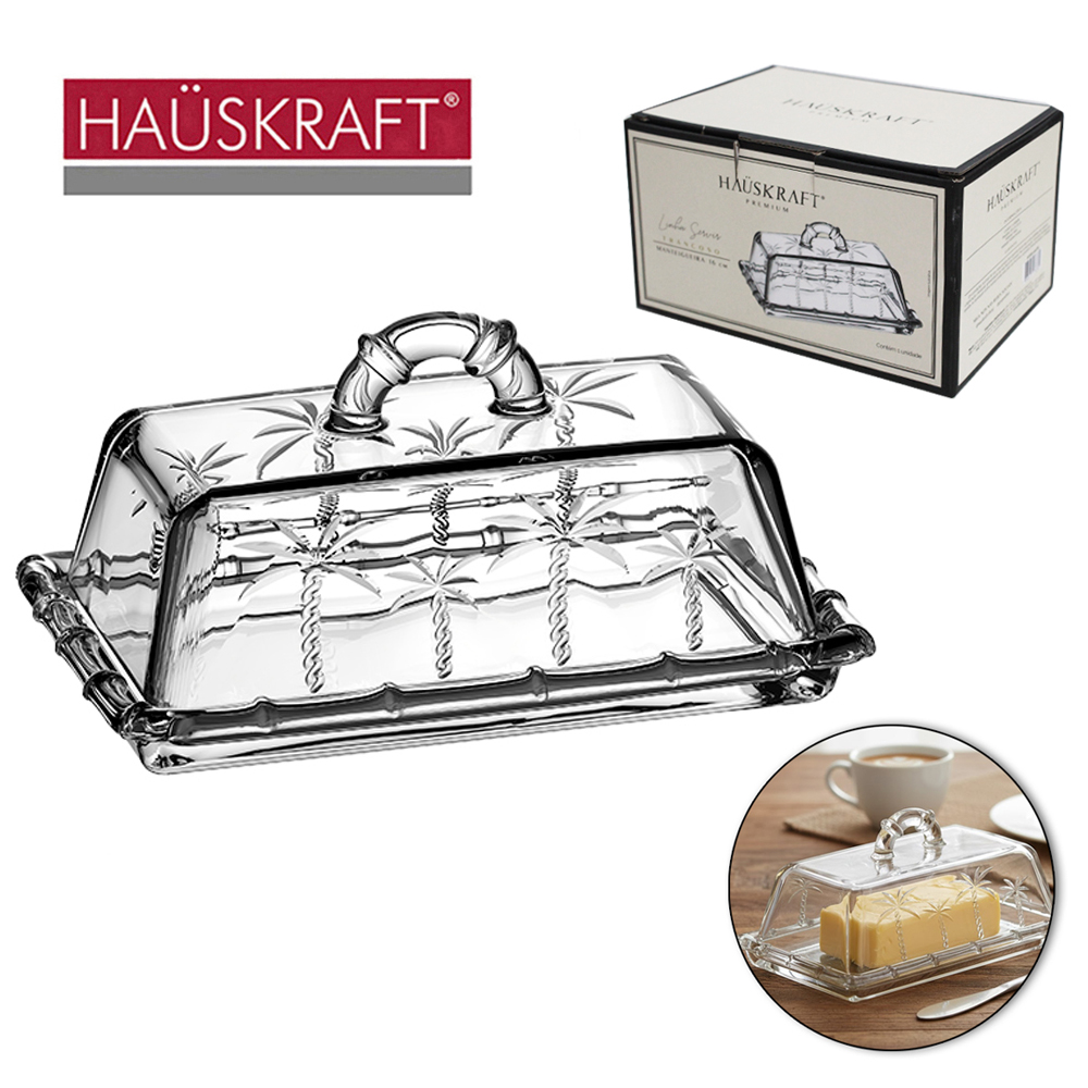 MANTEIGUEIRA DE VIDRO RETANGULAR COM TAMPA LINHA SERVIR TRANCOSO HAUSKRAFT PREMIUM 16X8X8CM