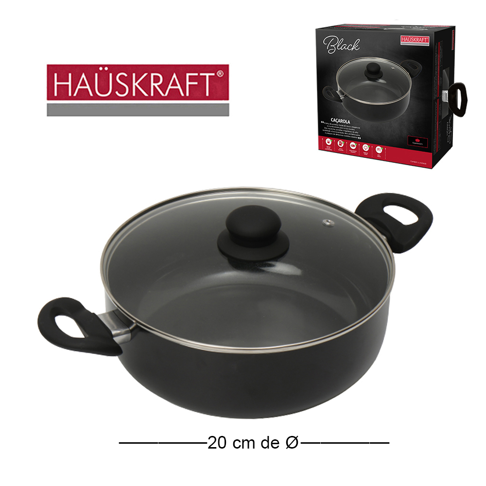 CACAROLA REVESTIDA CERAMICA COM ALCA E TAMPA DE VIDRO BLACK HAUSKRAFT 20CM DE Ø 2L