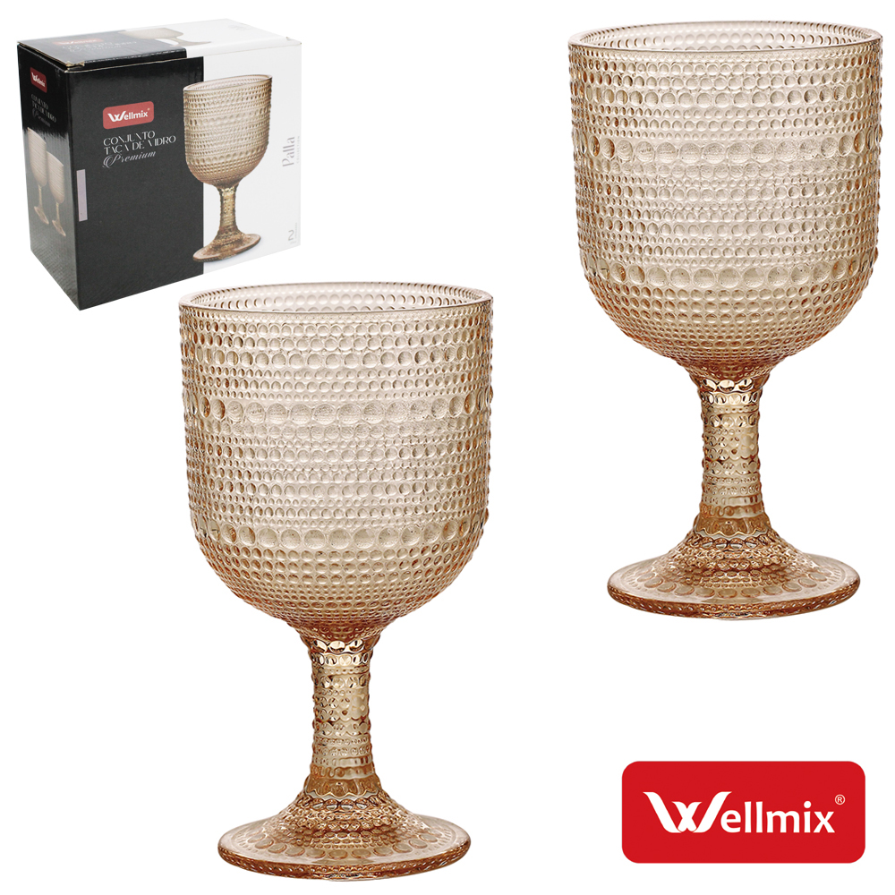 JOGO DE TACA DE VIDRO PARA AGUA / VINHO PREMIUM PALLA COLLECTION AMBAR COM 2 PECAS 255ML