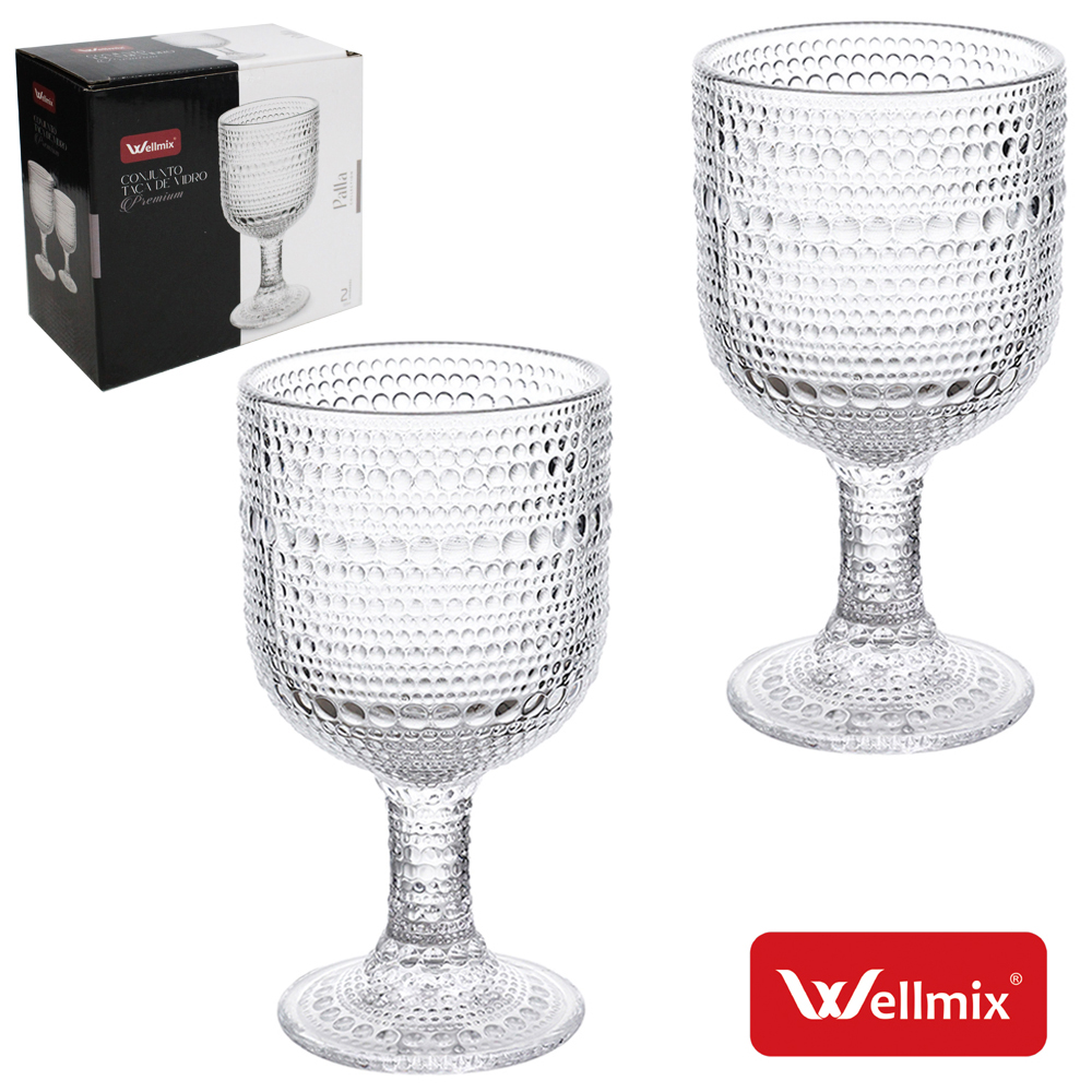 JOGO DE TACA DE VIDRO PARA AGUA / VINHO PREMIUM PALLA COLLECTION TRANSPARENTE COM 2 PECAS 255ML