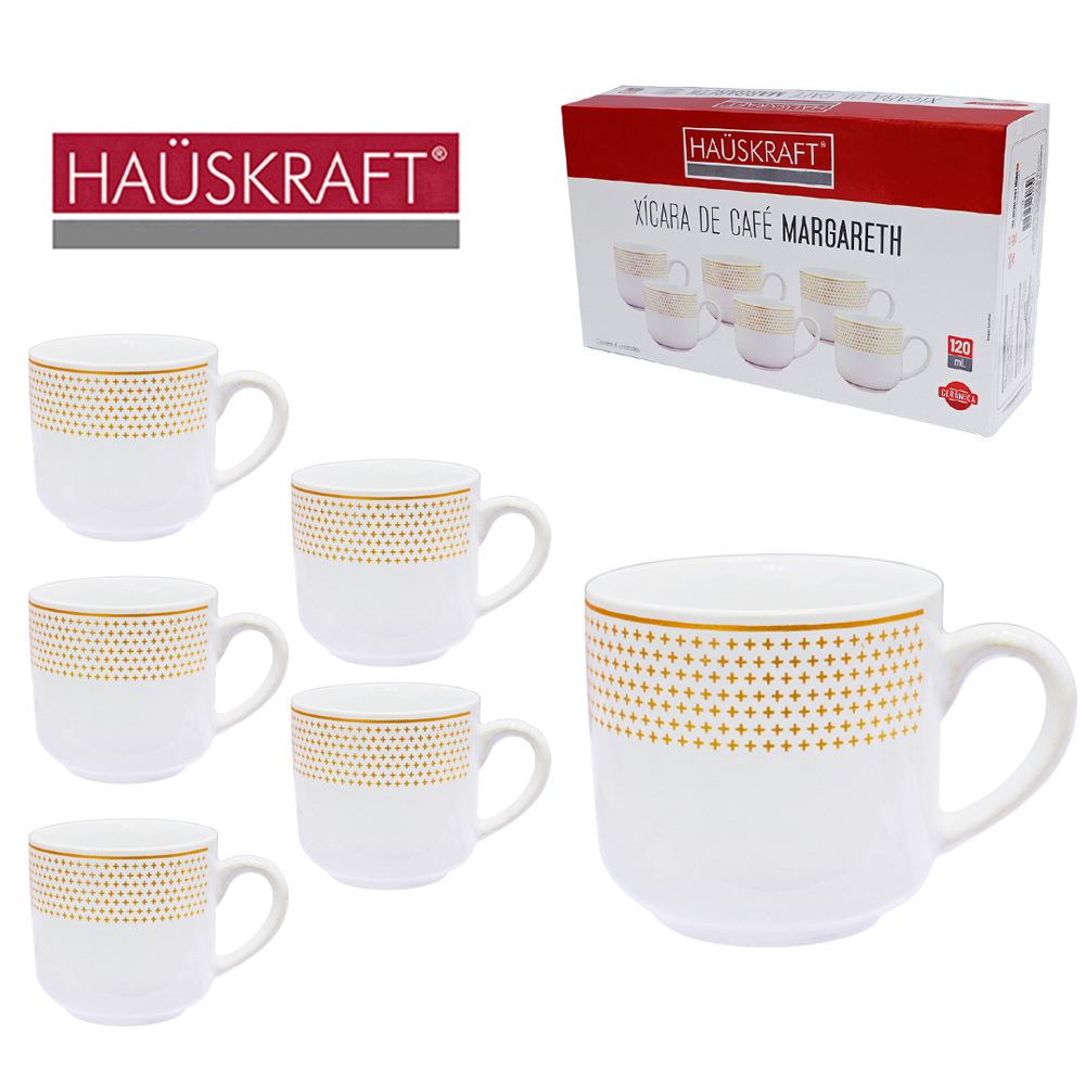 JOGO DE XICARA DE PORCELANA PARA CAFE MARGARETH HAUSKRAFT COM 6 PECAS 120ML