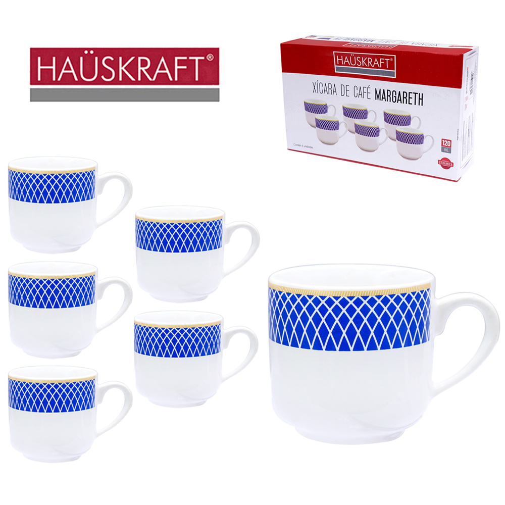 JOGO DE XICARA DE PORCELANA PARA CAFE MARGARETH HAUSKRAFT COM 6 PECAS 120ML