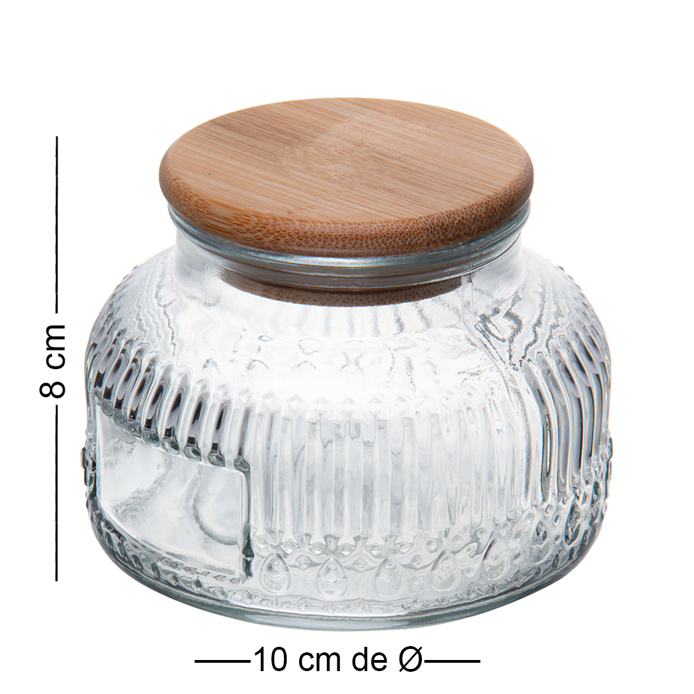POTE DE VIDRO REDONDO COM TAMPA HERMETICA DE MADEIRA / BAMBU LUMI 330ML