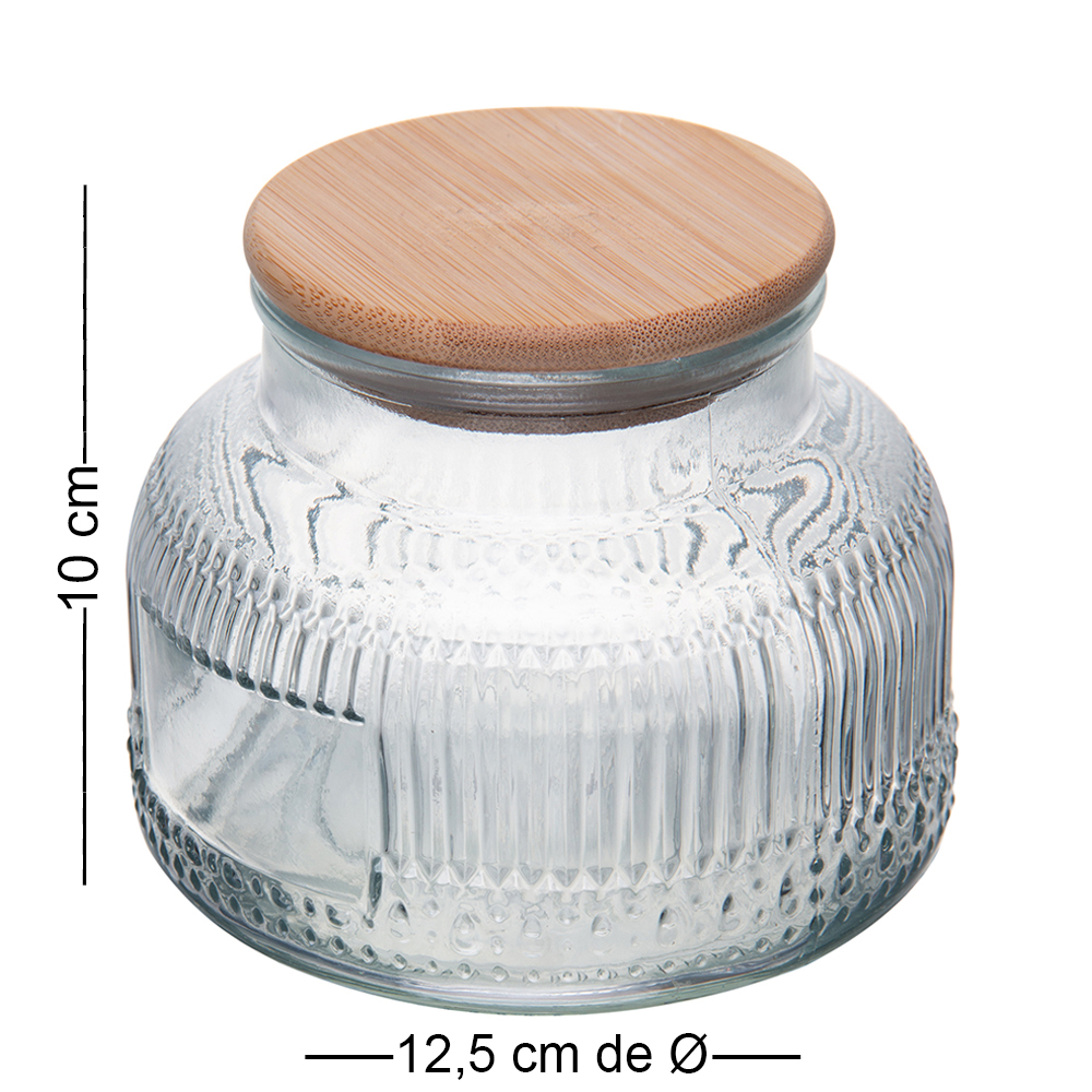 POTE DE VIDRO REDONDO COM TAMPA HERMETICA DE MADEIRA / BAMBU LUMI 750ML
