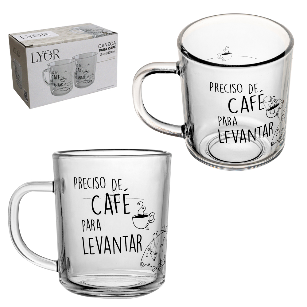 JOGO DE CANECA XICARA DE VIDRO PARA CAFE / CAPPUCCINO LEVANTAR COM 2 PECAS 220ML