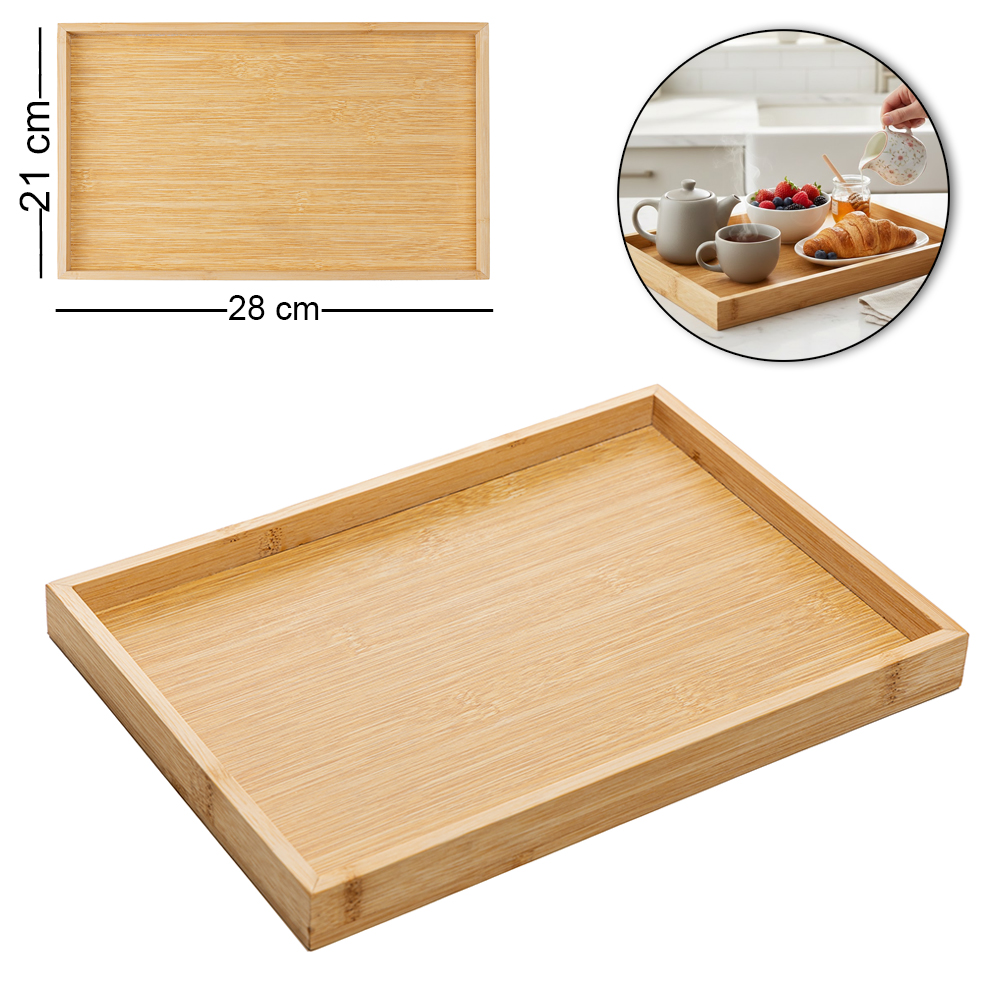 BANDEJA DE BAMBU RETANGULAR NATURE 28X21X2,5CM