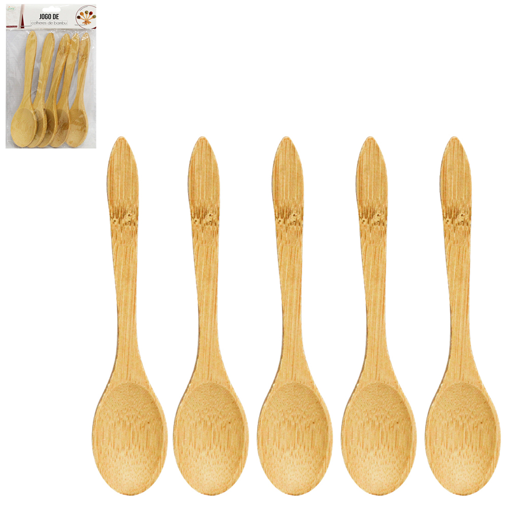 COLHER DE BAMBU COM 5 PECAS 12,5X3CM