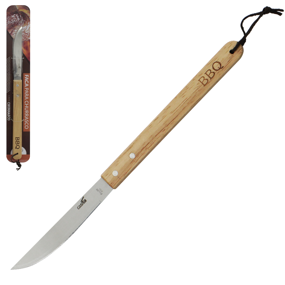 FACA PARA CHURRASCO DE INOX CABO MADEIRA LONGO 40,5CM