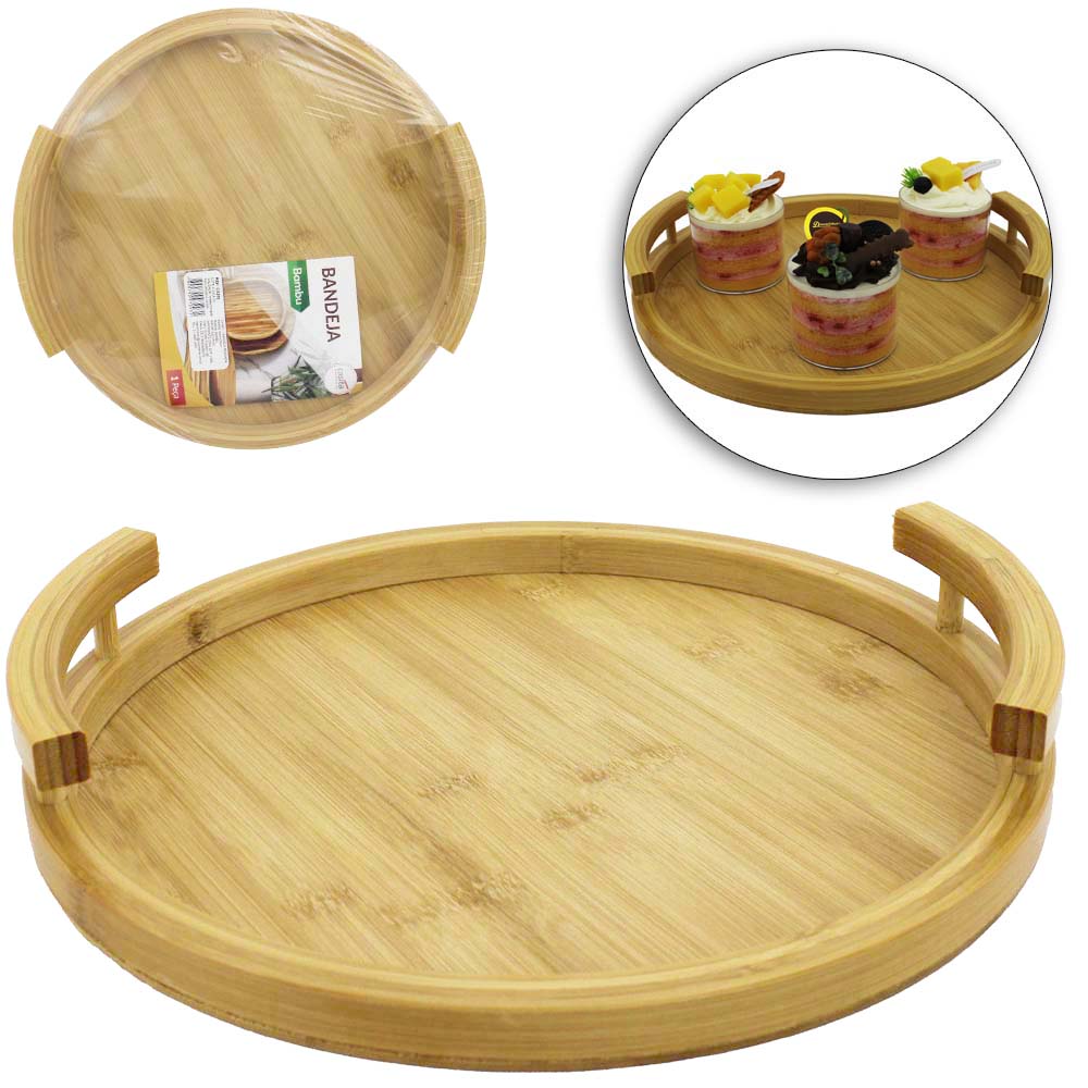 BANDEJA DE BAMBU REDONDA COM ALCA 5,5X30CM DE Ø