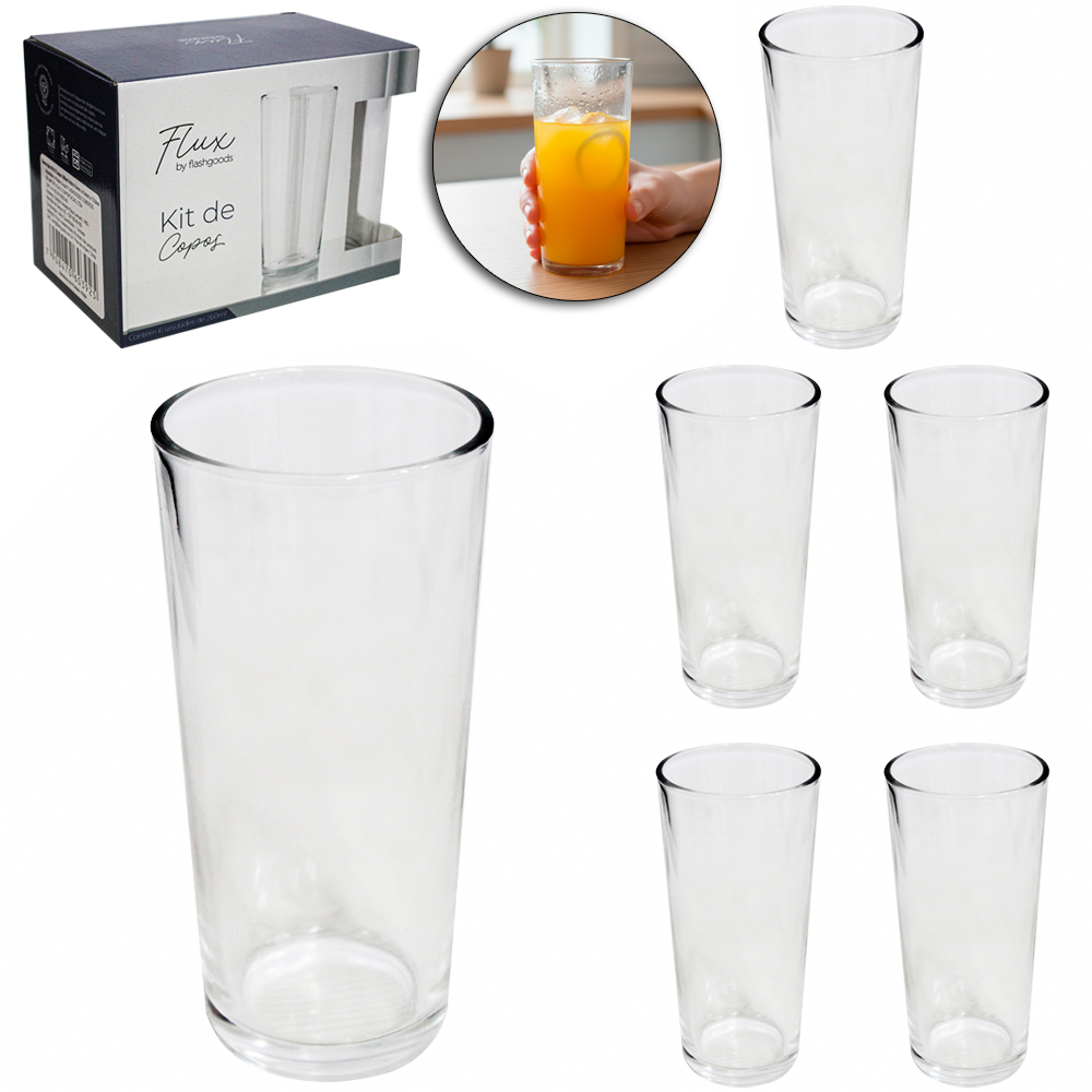 JOGO DE COPO DE VIDRO FLUX COM 6 PECAS 260ML