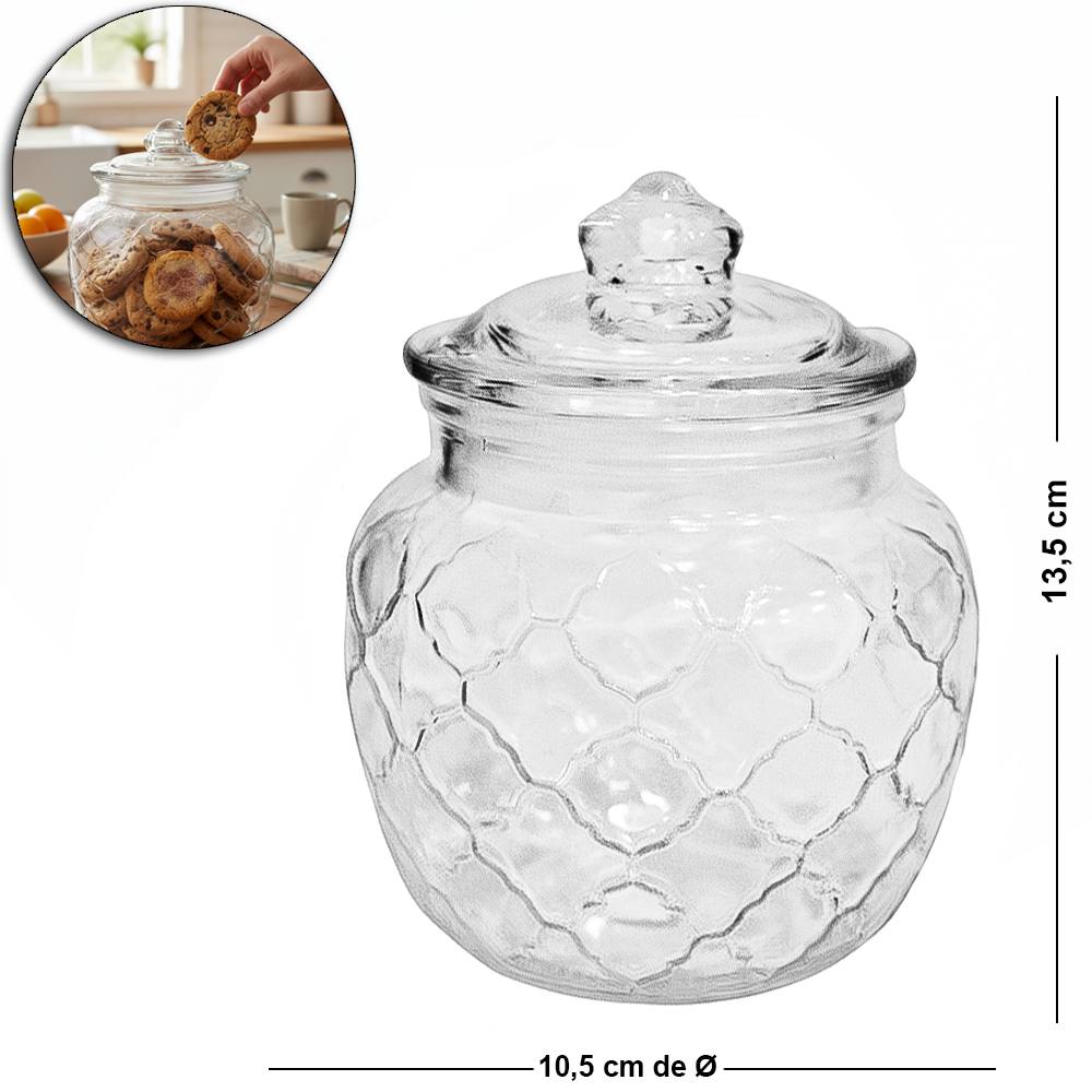 POTE DE VIDRO BOJUDO COM TAMPA HERMETICA DE VIDRO 750ML